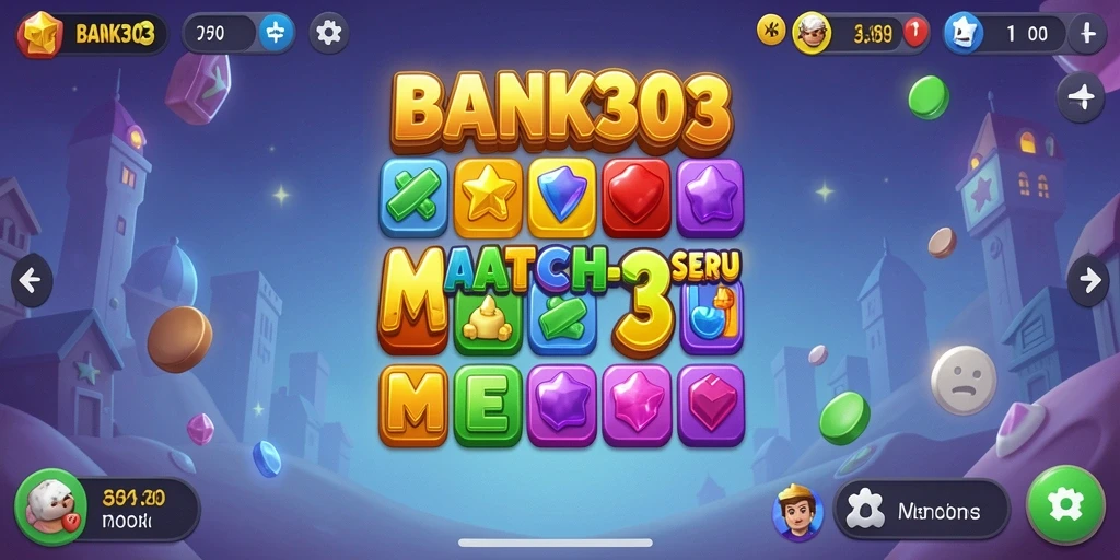 Screenshot gameplay BANK303 yang menunjukkan kombinasi elemen Match-3.
