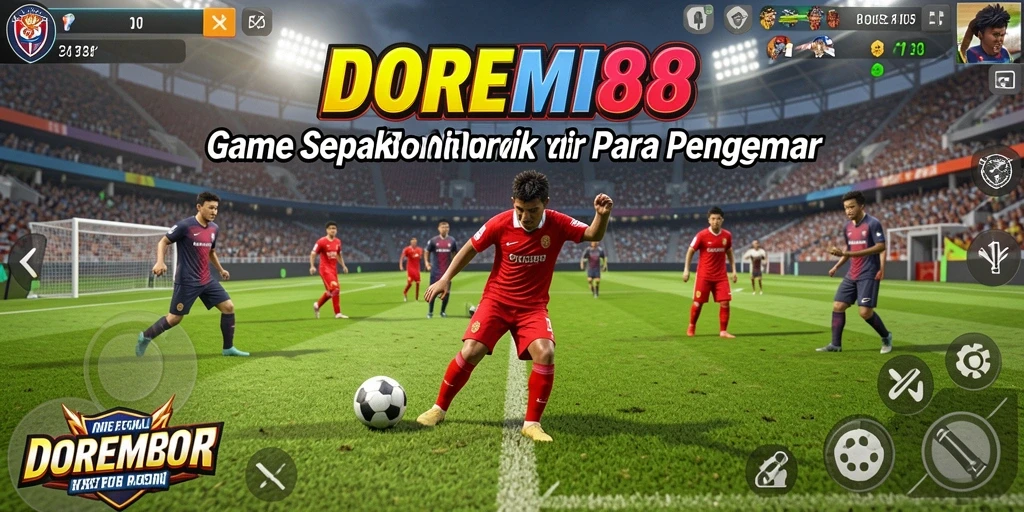 Screenshot gameplay DOREMI88 menampilkan aksi seru di lapangan sepak bola.