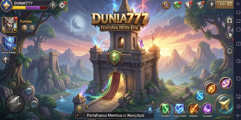 Tangkapan layar gameplay DUNIA777 menampilkan menara siap menyerang musuh yang mendekat.