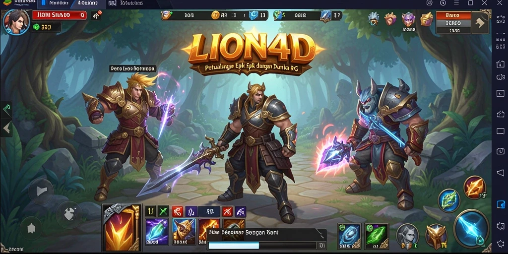 Tangkapan layar LION4D menampilkan aksi pertarungan RPG yang seru.