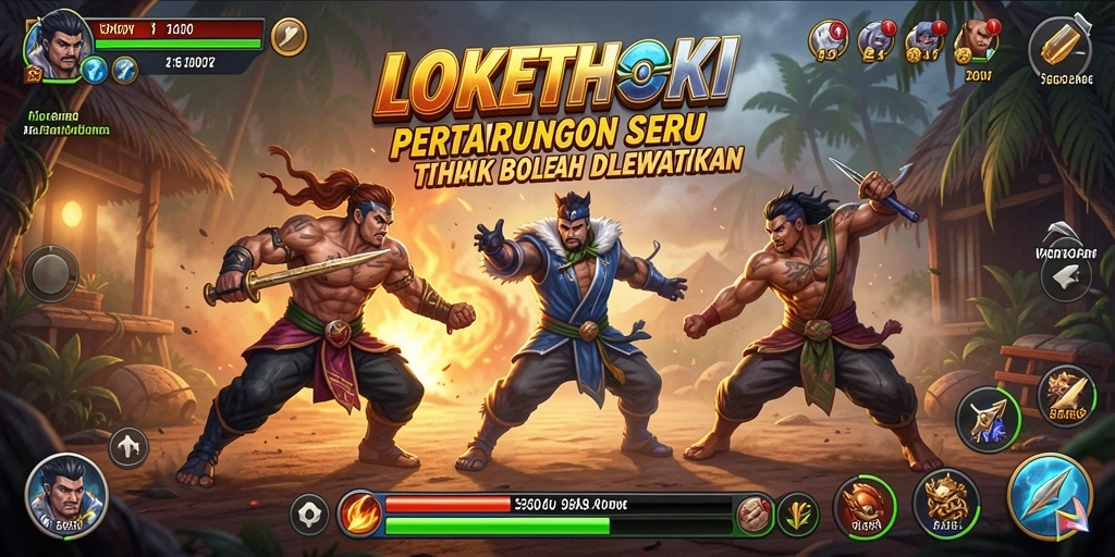 Tampilan gameplay seru LOKETHOKI saat pertarungan berlangsung.