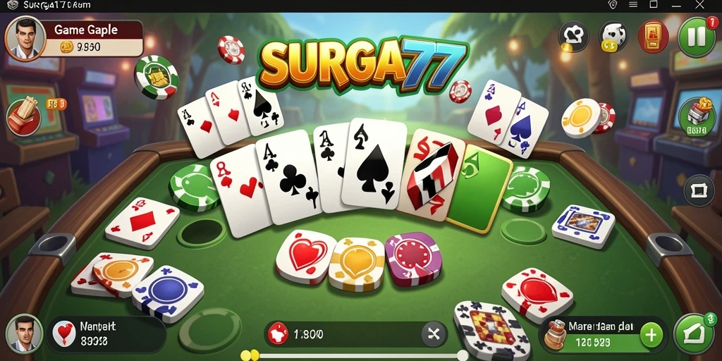 Tampilan gameplay menarik di SURGA77 yang menggambarkan permainan Gaple.