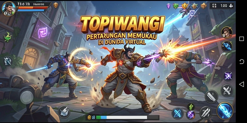 Screenshot dari gameplay TOPIWANGI yang menunjukkan aksi pertarungan seru.